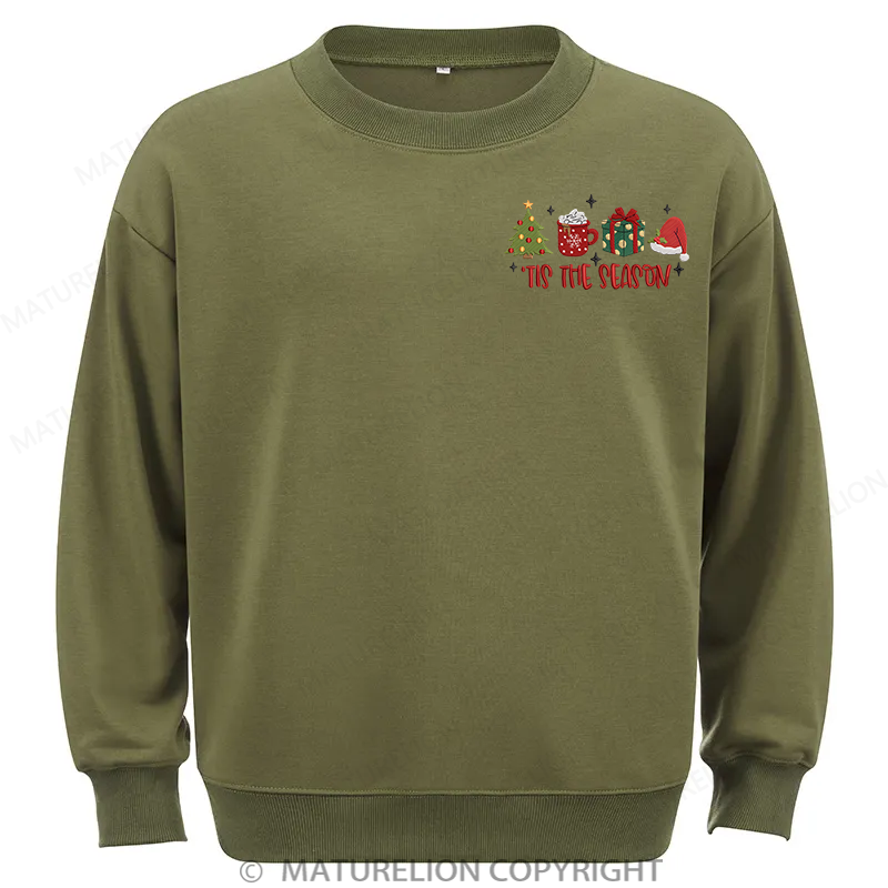 Maturelion Tis The Season Embroidery Christmas Cotton Sweatshirt