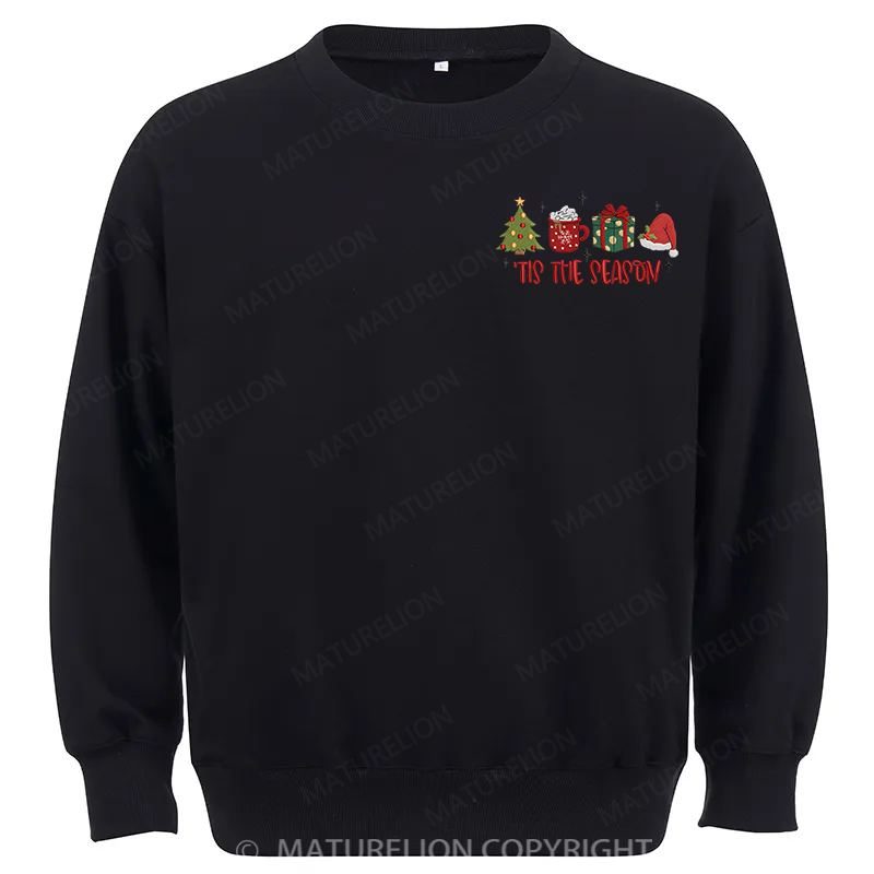 Maturelion Tis The Season Embroidery Christmas Cotton Sweatshirt