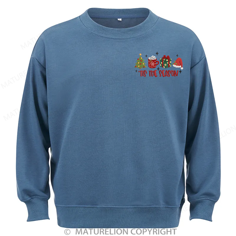 Maturelion Tis The Season Embroidery Christmas Cotton Sweatshirt