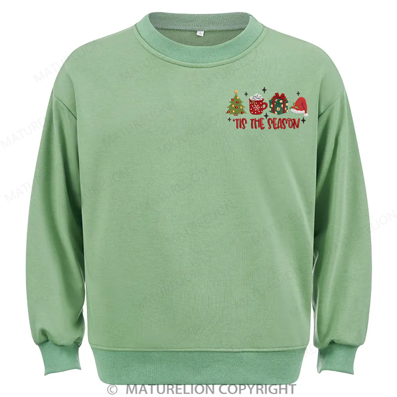 Maturelion Tis The Season Embroidery Christmas Cotton Sweatshirt
