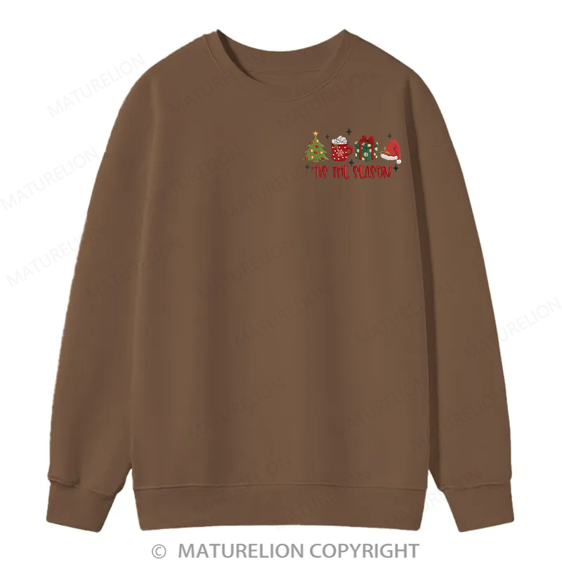Maturelion Tis The Season Embroidery Christmas Cotton Sweatshirt