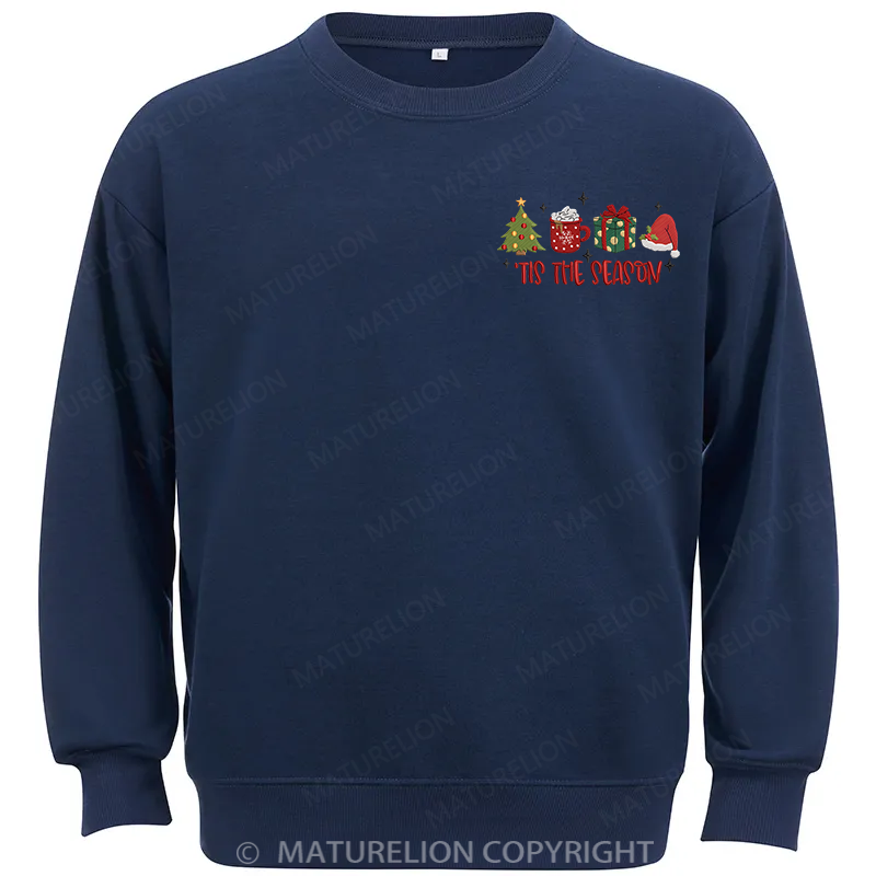 Maturelion Tis The Season Embroidery Christmas Cotton Sweatshirt