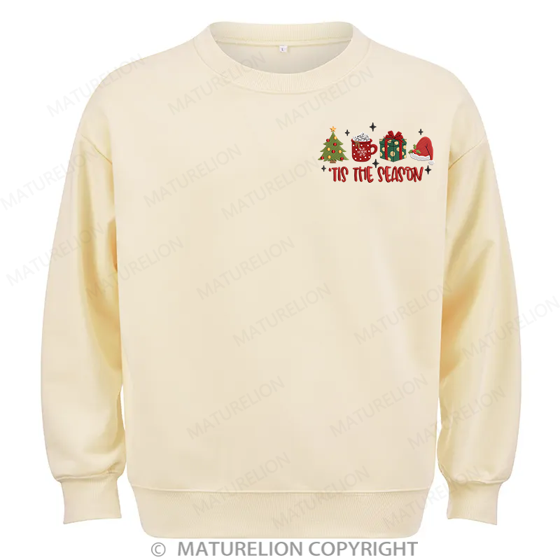 Maturelion Tis The Season Embroidery Christmas Cotton Sweatshirt