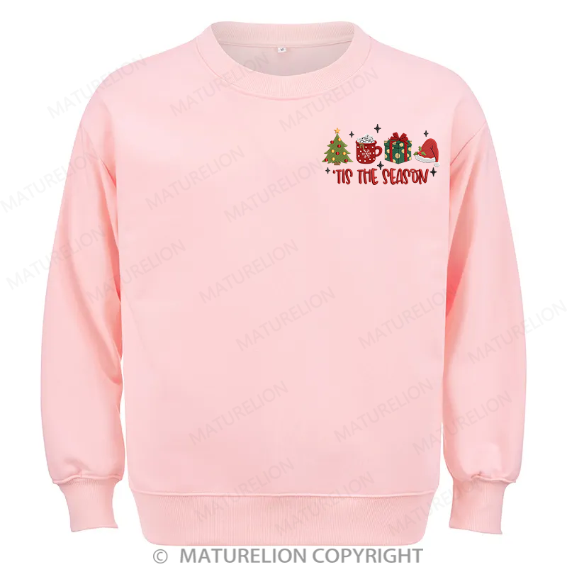 Maturelion Tis The Season Embroidery Christmas Cotton Sweatshirt