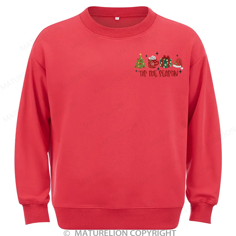Maturelion Tis The Season Embroidery Christmas Cotton Sweatshirt