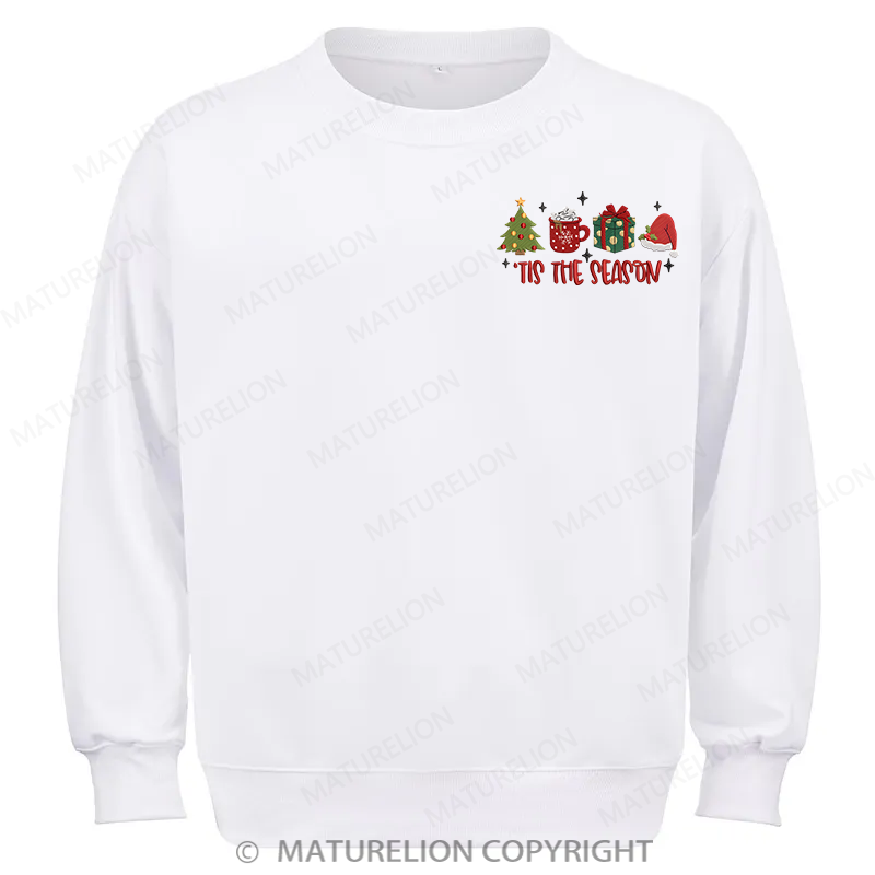 Maturelion Tis The Season Embroidery Christmas Cotton Sweatshirt