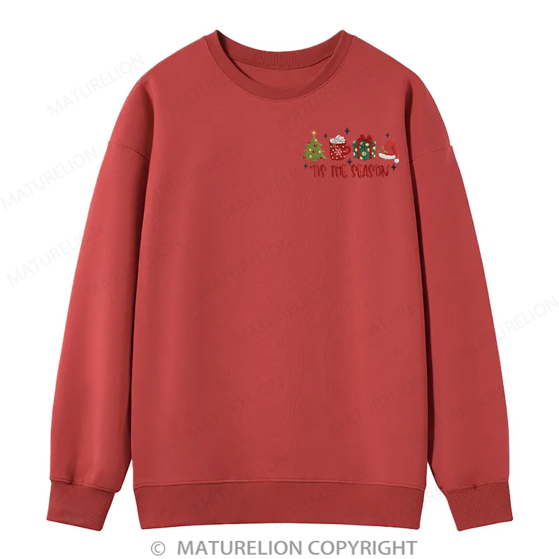 Maturelion Tis The Season Embroidery Christmas Cotton Sweatshirt