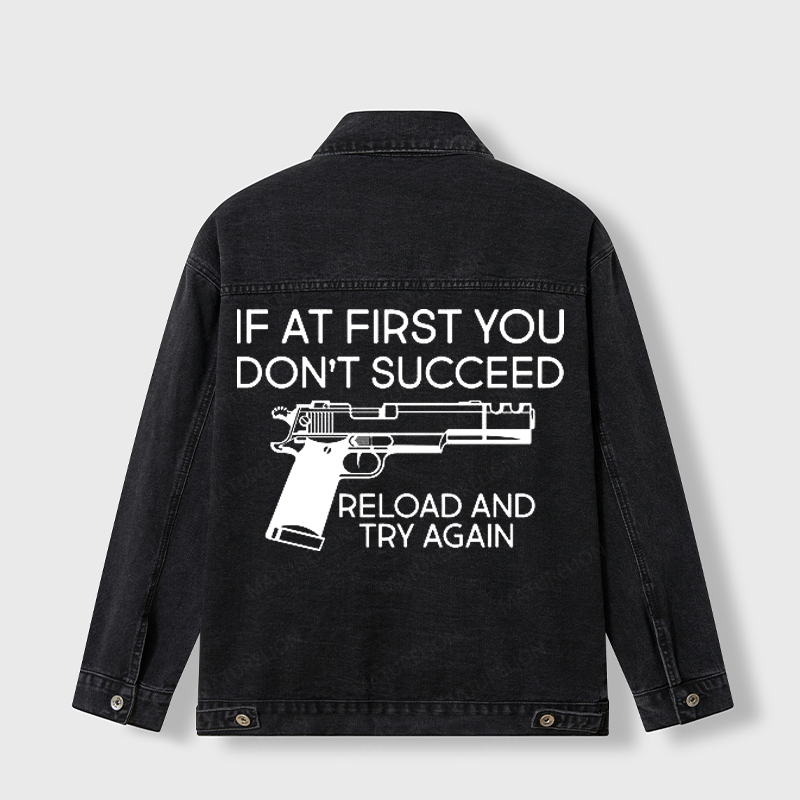 Maturelion Men's Jacket Reload and Try Again Denim Jacket