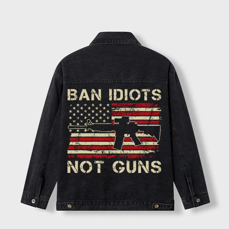 Maturelion Men's Jacket Ban Idiots Not Guns Denim Jacket