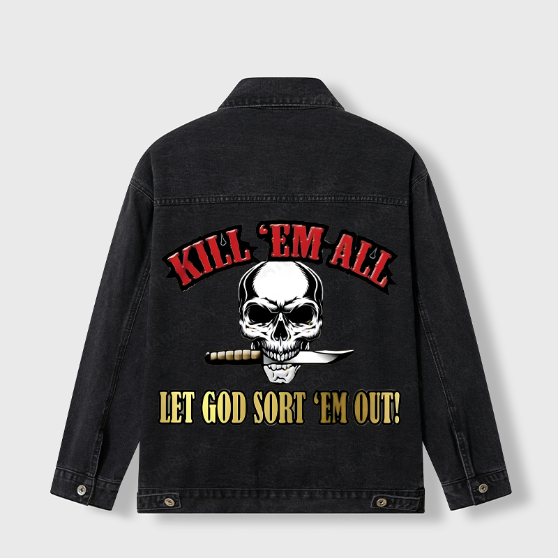 Maturelion Men's Jacket Kill Em All Let God Sort Em Out Denim Jacket