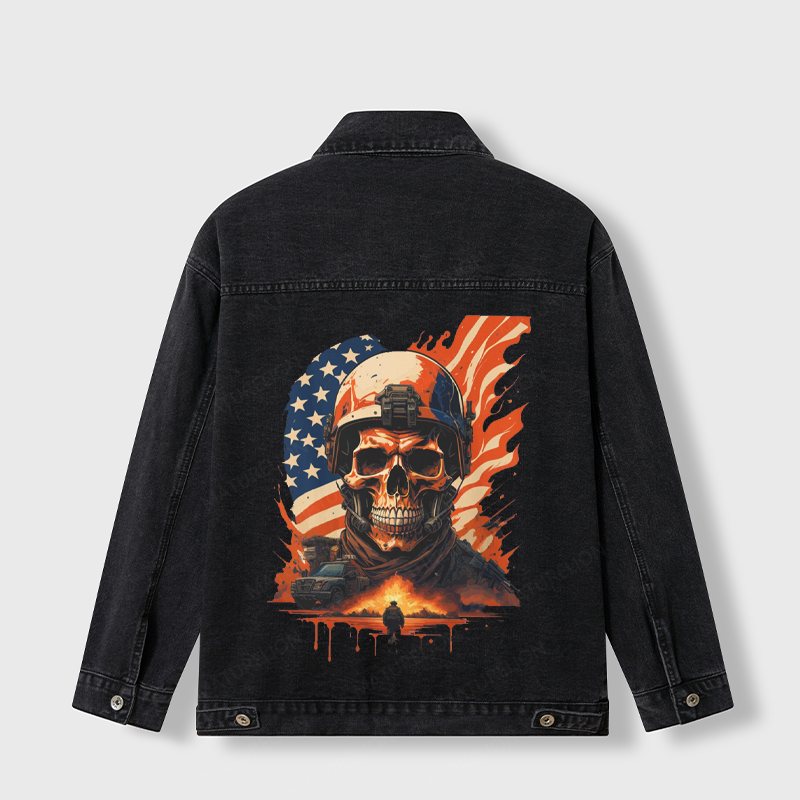 Maturelion Men's Jacket Veteran-Inspired Denim Jacket