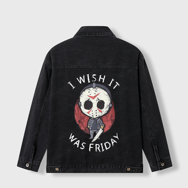 Maturelion Men's Jacket I Wish It Was Friday Jason Voorhees Denim Jacket