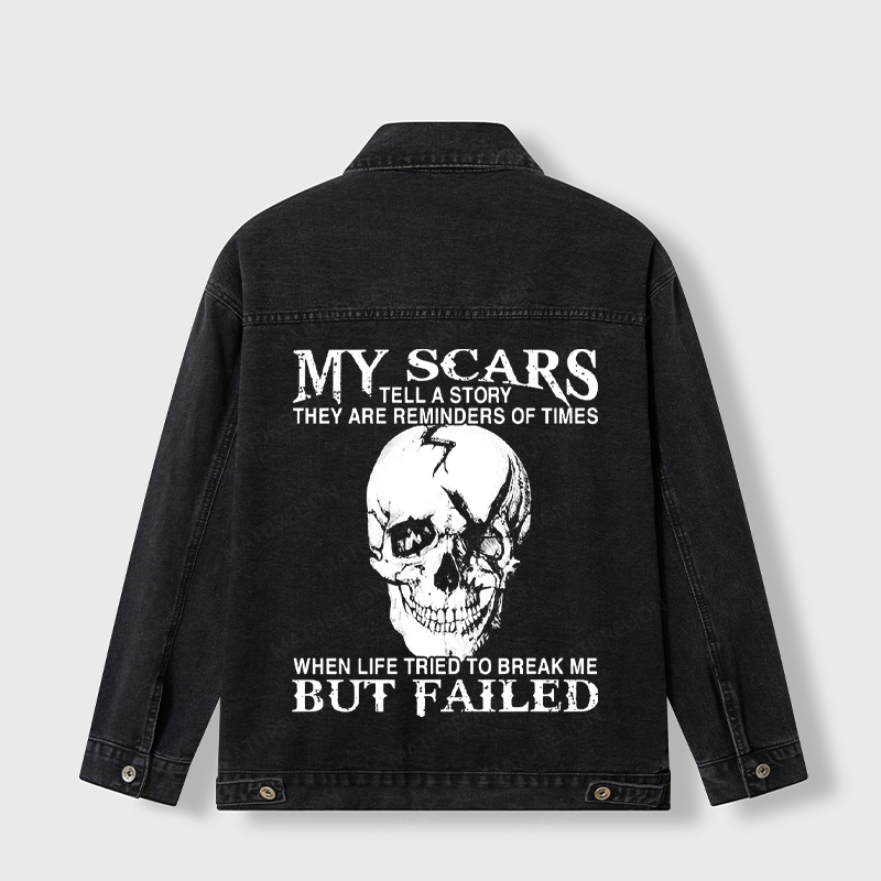 Maturelion Men's Jacket My Scars Tell A Story They Are Reminders Of Times When Life Tried To Break Me But Failed Denim Jacket