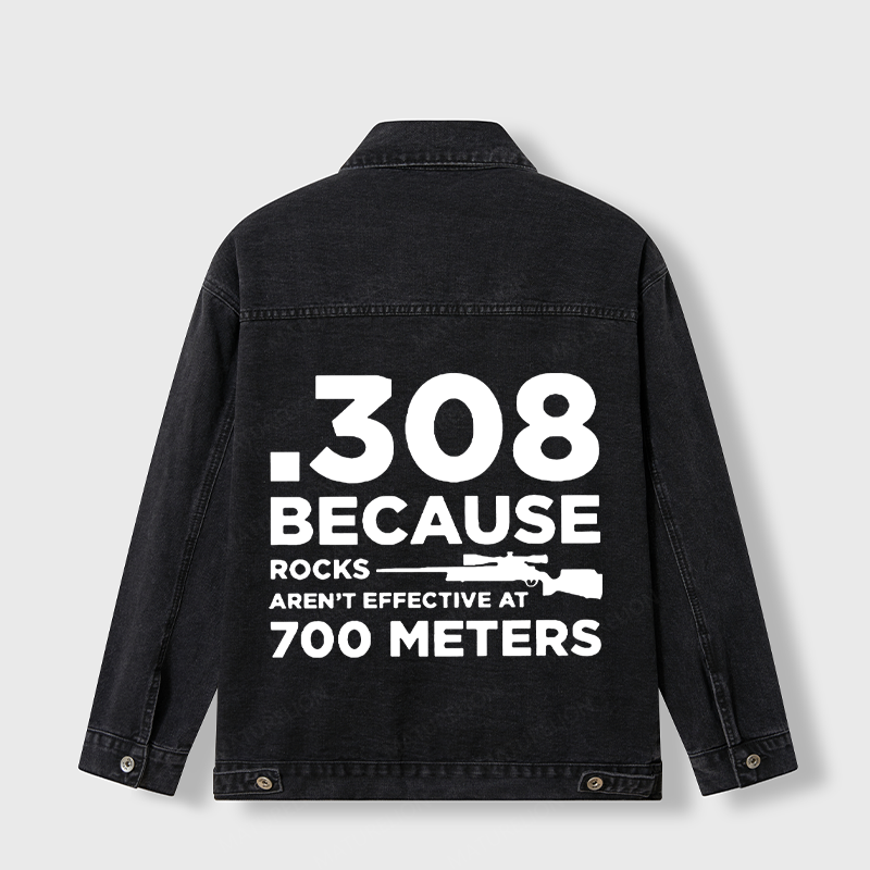 Maturelion Men's Jacket .308 Because Rocks Aren't Effective At 700 Meters Denim Jacket