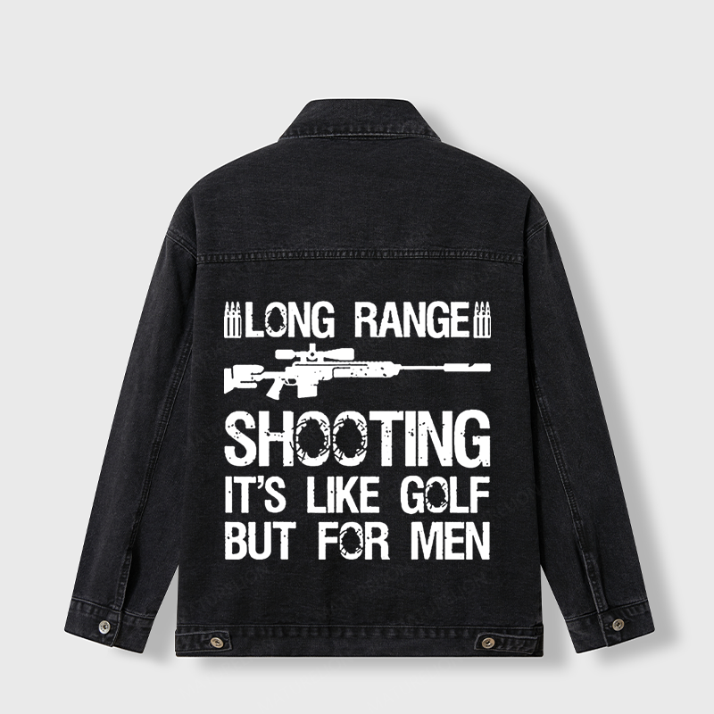 Maturelion Men's Jacket Long Range Shooting It's Like Golf But For Men Denim Jacket