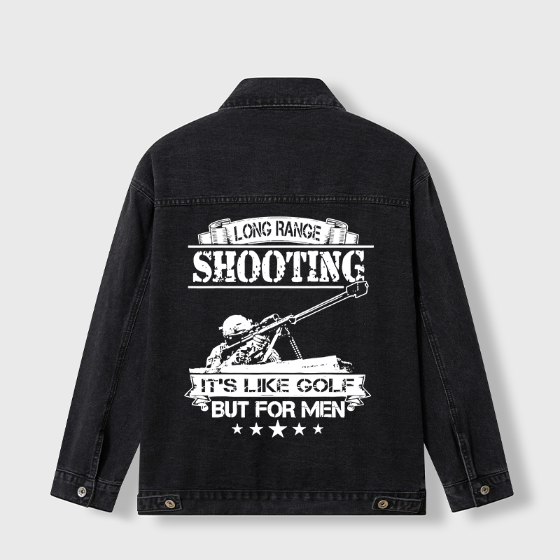 Maturelion Men's Jacket Long Range Shooting It's Like Golf But For Men Denim Jacket