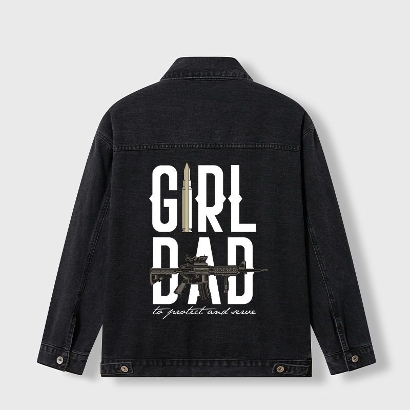 Maturelion Men's Jacket Girl Dad To Protect And Serve Denim Jacket