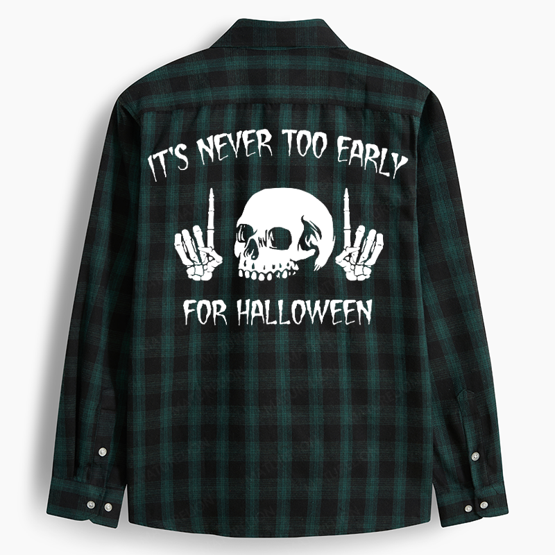 Maturelion Men's Flannel Shirt It's Never Too Early For Halloween Flannel Long Sleeve Shirt