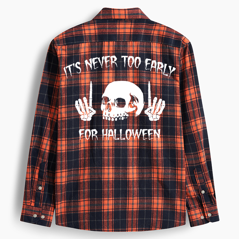 Maturelion Men's Flannel Shirt It's Never Too Early For Halloween Flannel Long Sleeve Shirt