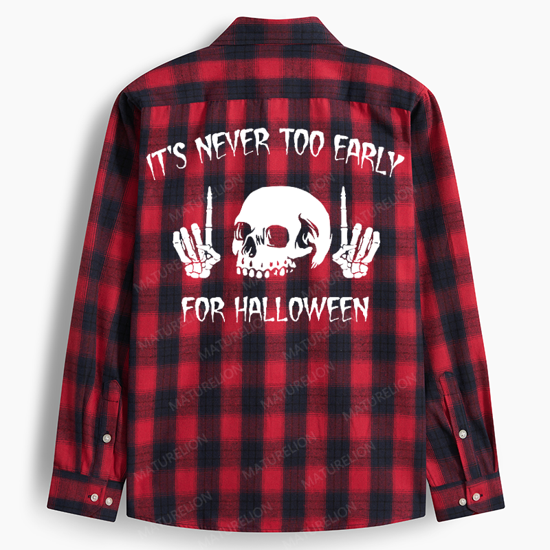 Maturelion Men's Flannel Shirt It's Never Too Early For Halloween Flannel Long Sleeve Shirt
