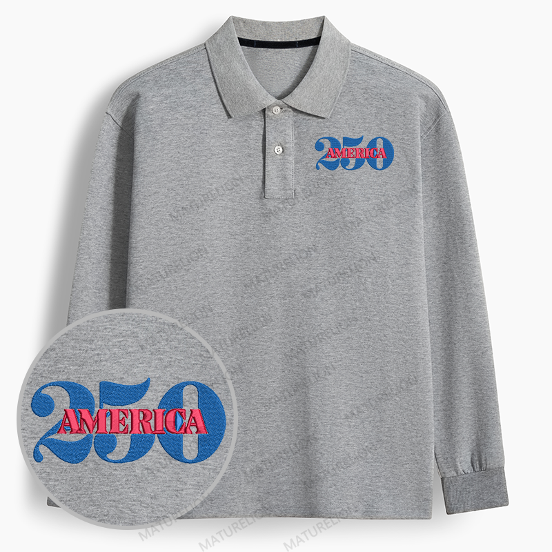 Maturelion Men's Polo America250 Embroidered Long-sleeve Polo