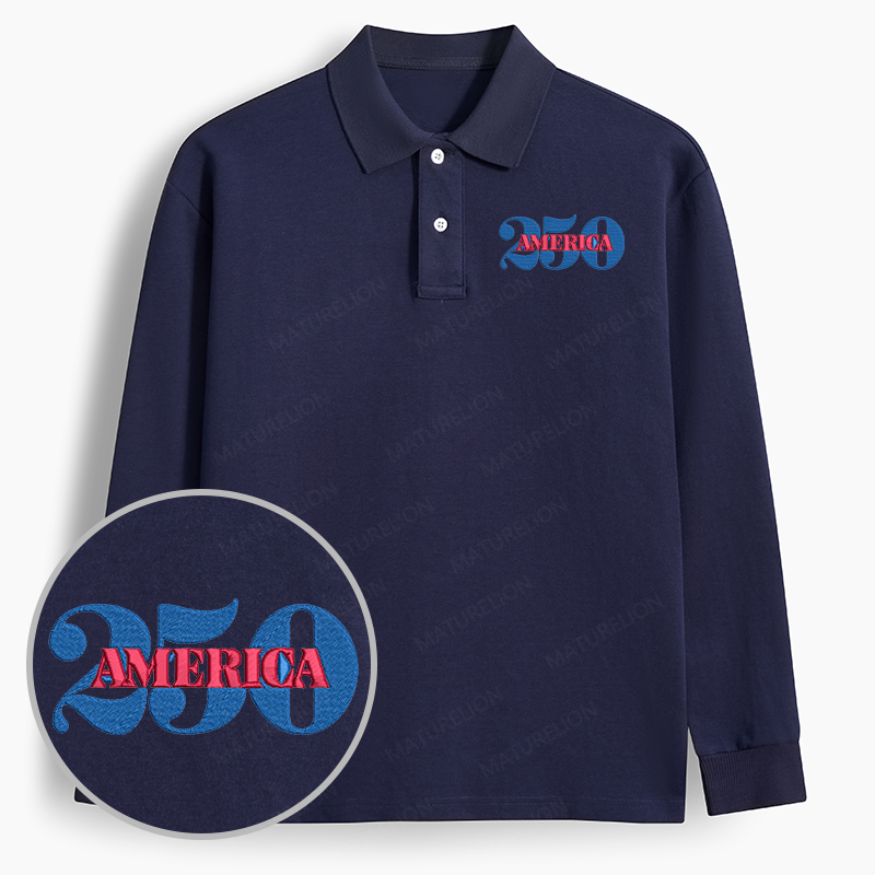 Maturelion Men's Polo America250 Embroidered Long-sleeve Polo