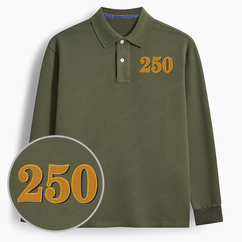 Maturelion Men's Polo Army 250th Embroidered Long-sleeve Polo
