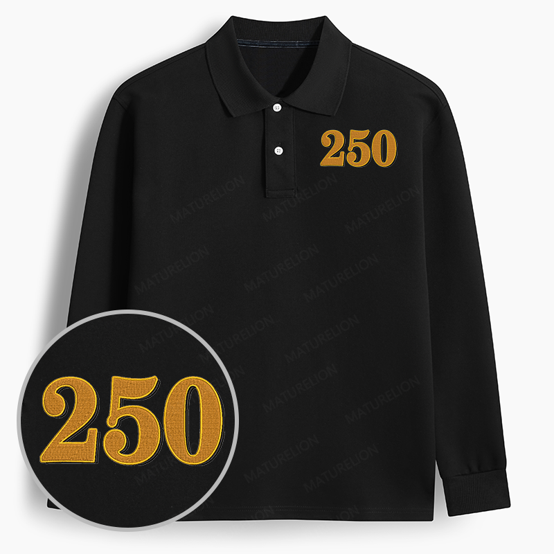 Maturelion Men's Polo Army 250th Embroidered Long-sleeve Polo