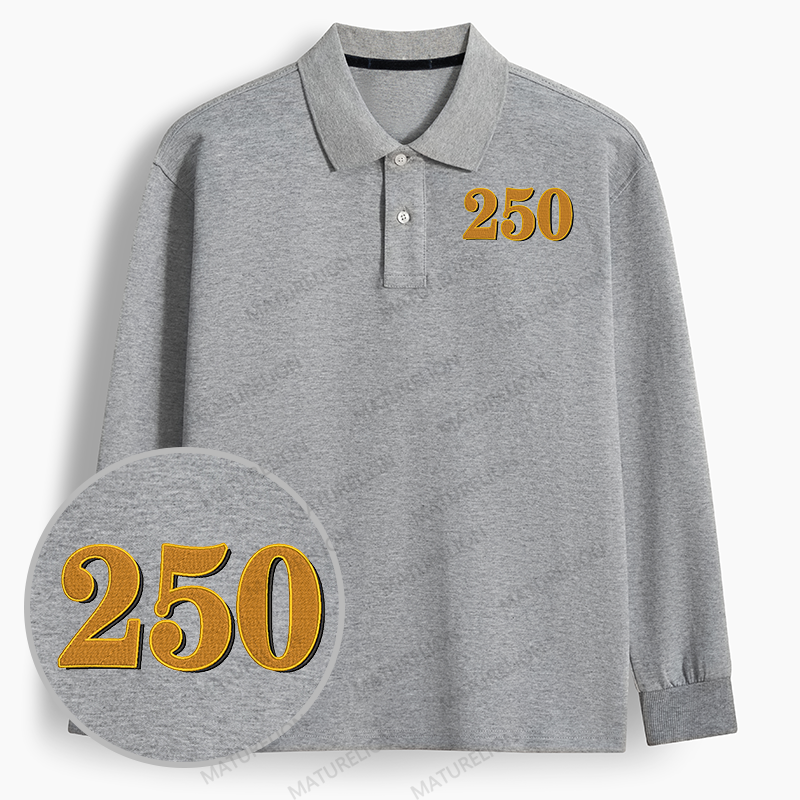 Maturelion Men's Polo Army 250th Embroidered Long-sleeve Polo