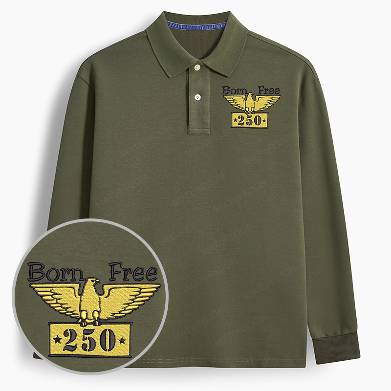 Maturelion Men's Polo Born Free Embroidered Long-sleeve Polo