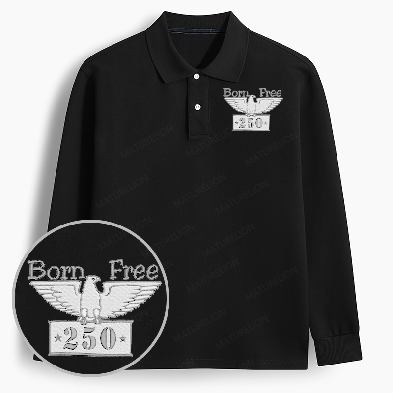 Maturelion Men's Polo Born Free Embroidered Long-sleeve Polo