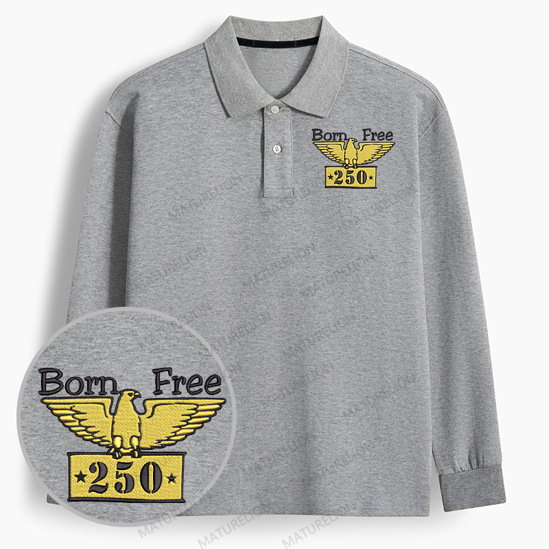 Maturelion Men's Polo Born Free Embroidered Long-sleeve Polo
