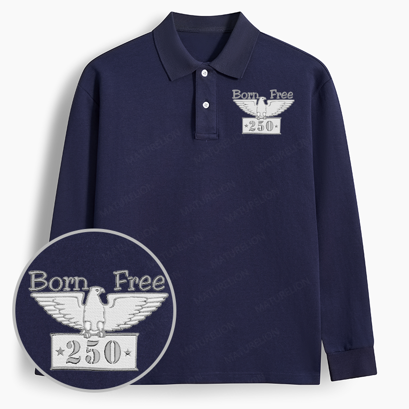 Maturelion Men's Polo Born Free Embroidered Long-sleeve Polo