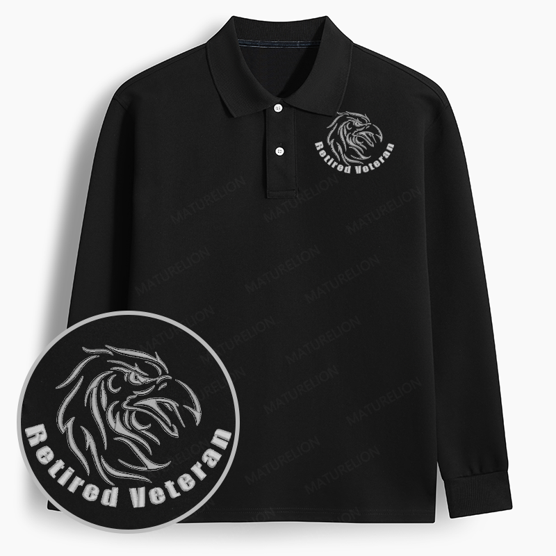 Maturelion Men's Polo Retired Veteran Embroidery Long-sleeve Polo