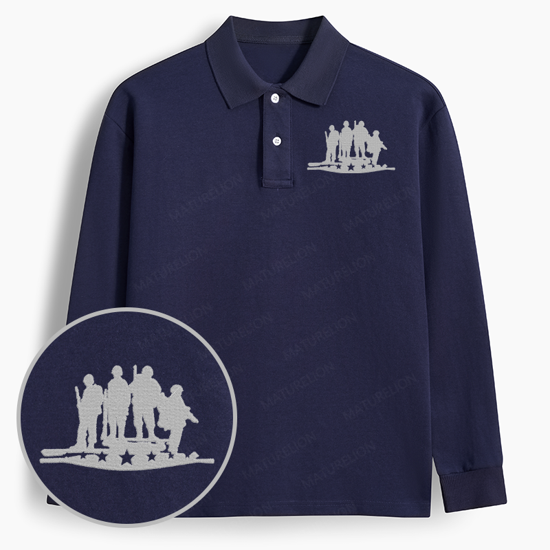 Maturelion Men's Polo Soldiers Embroidered Long-sleeve Polo
