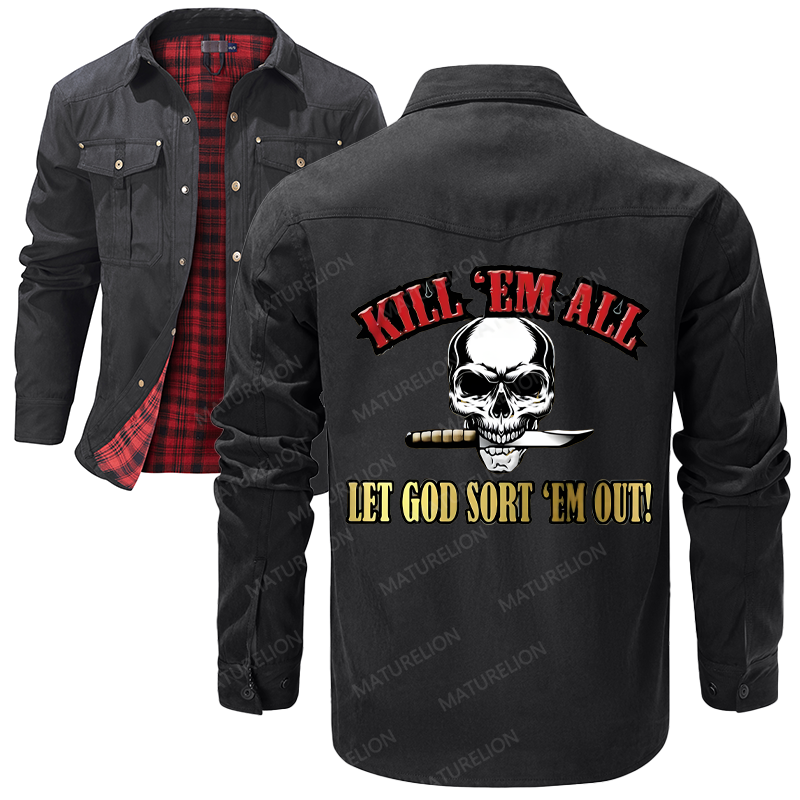 Maturelion Men's Shirt Jacket Kill Em All Let God Sort Em Out Flannel Shirt Jacket