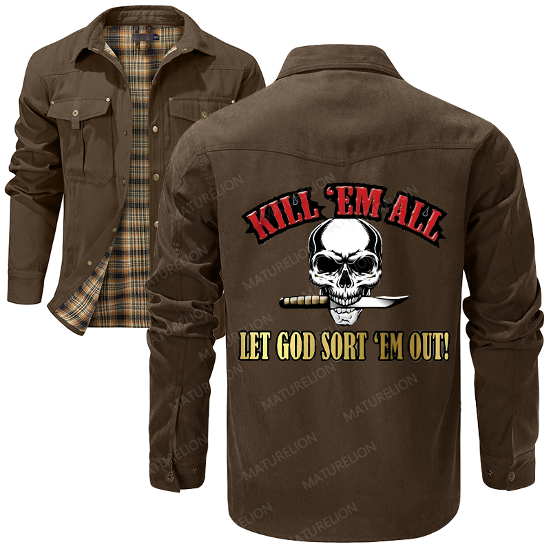 Maturelion Men's Shirt Jacket Kill Em All Let God Sort Em Out Flannel Shirt Jacket