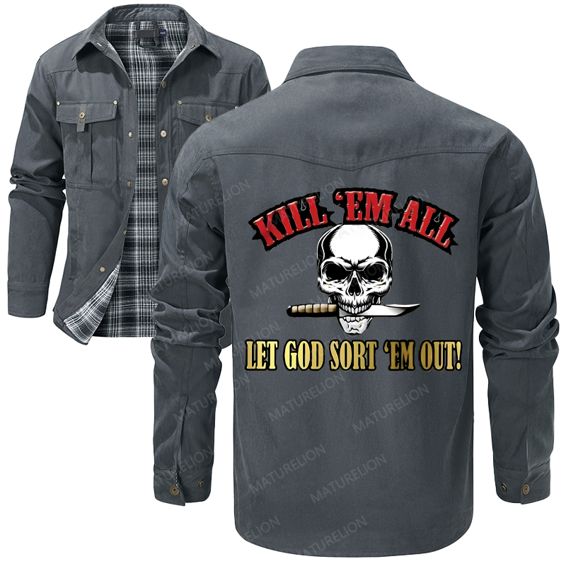 Maturelion Men's Shirt Jacket Kill Em All Let God Sort Em Out Flannel Shirt Jacket