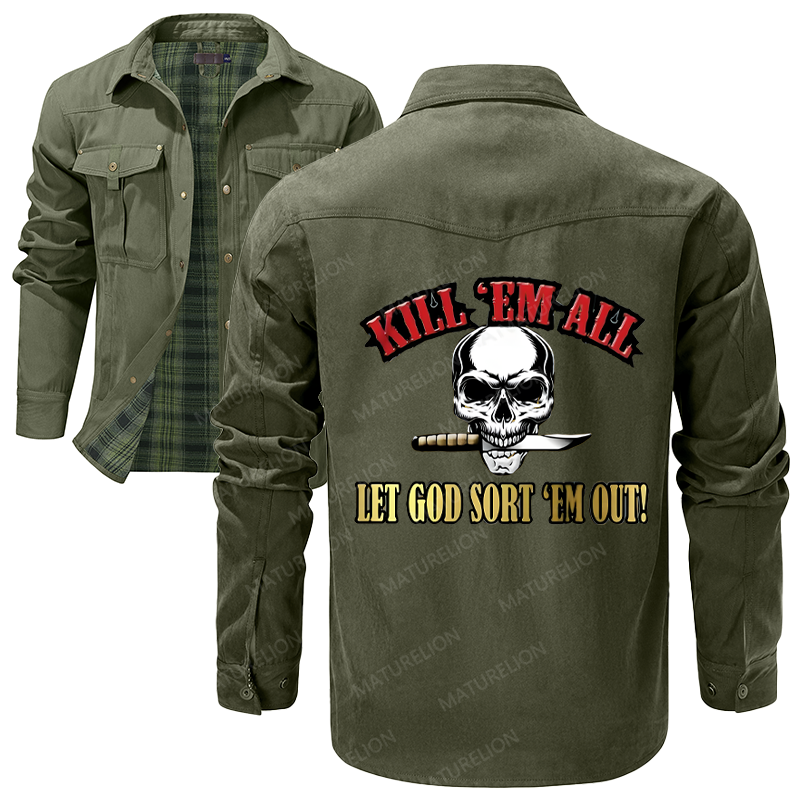 Maturelion Men's Shirt Jacket Kill Em All Let God Sort Em Out Flannel Shirt Jacket