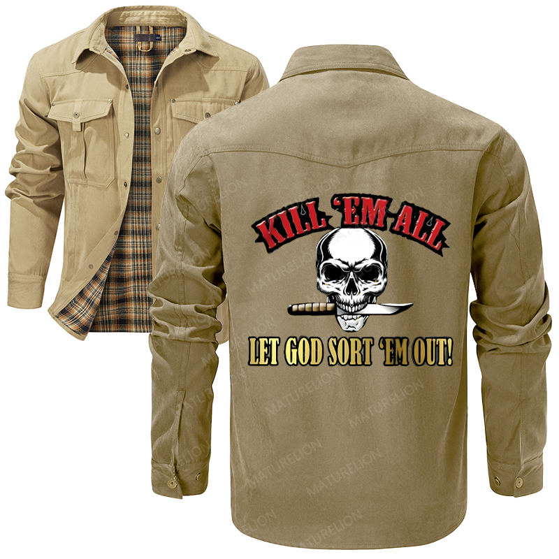 Maturelion Men's Shirt Jacket Kill Em All Let God Sort Em Out Flannel Shirt Jacket