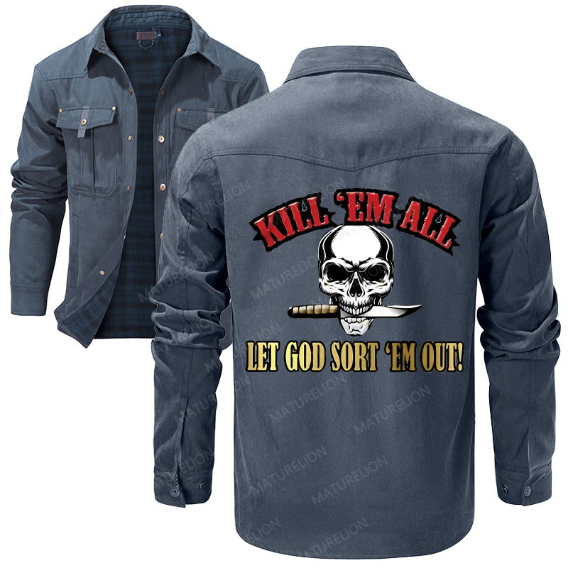Maturelion Men's Shirt Jacket Kill Em All Let God Sort Em Out Flannel Shirt Jacket