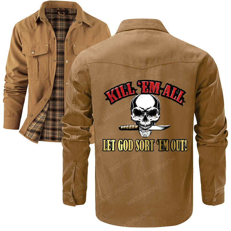 Maturelion Men's Shirt Jacket Kill Em All Let God Sort Em Out Flannel Shirt Jacket