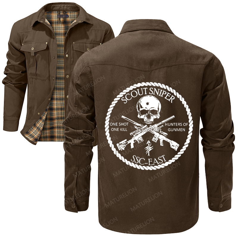 Maturelion Men's Shirt Jacket Scout Sniper One Shot One Kill Hunters Of Gunmen Ssc-East Flannel Shirt Jacket