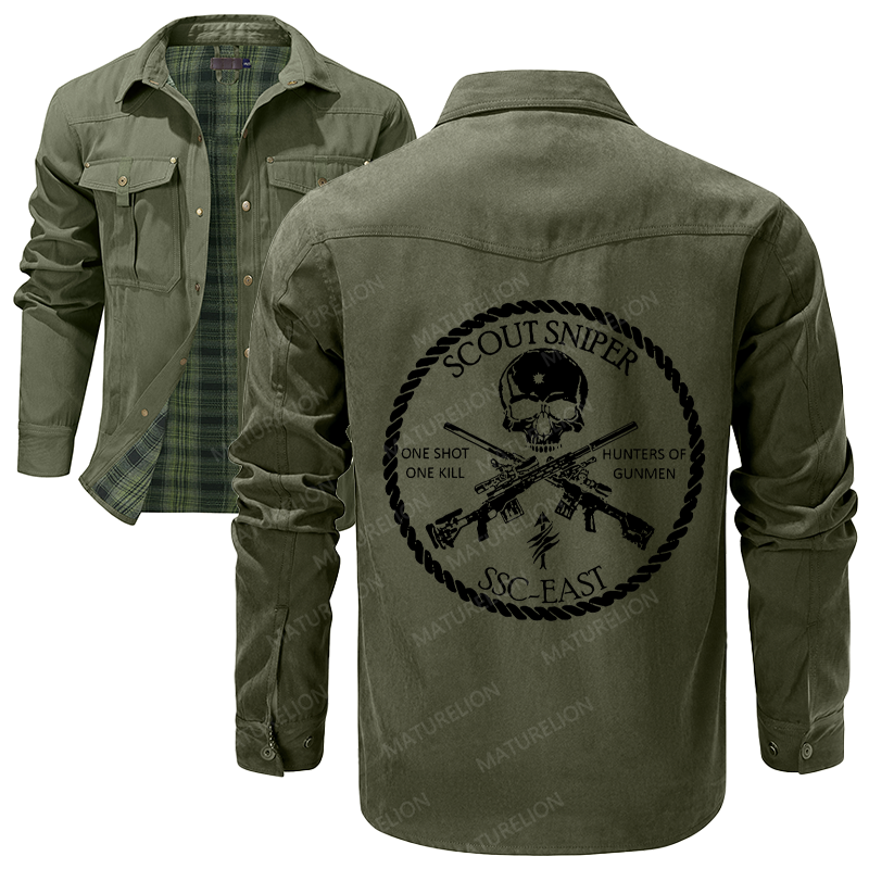 Maturelion Men's Shirt Jacket Scout Sniper One Shot One Kill Hunters Of Gunmen Ssc-East Flannel Shirt Jacket