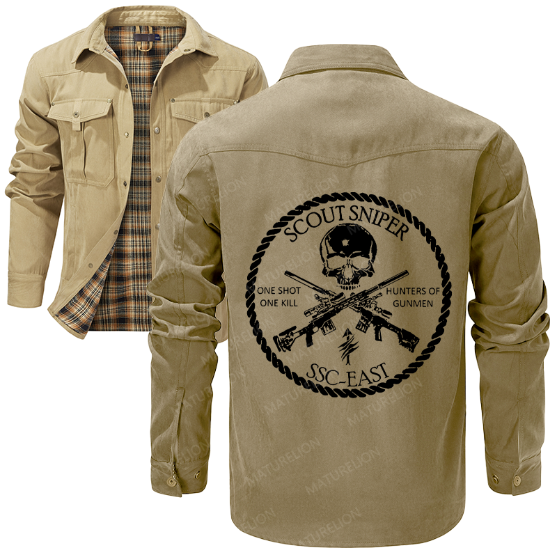 Maturelion Men's Shirt Jacket Scout Sniper One Shot One Kill Hunters Of Gunmen Ssc-East Flannel Shirt Jacket