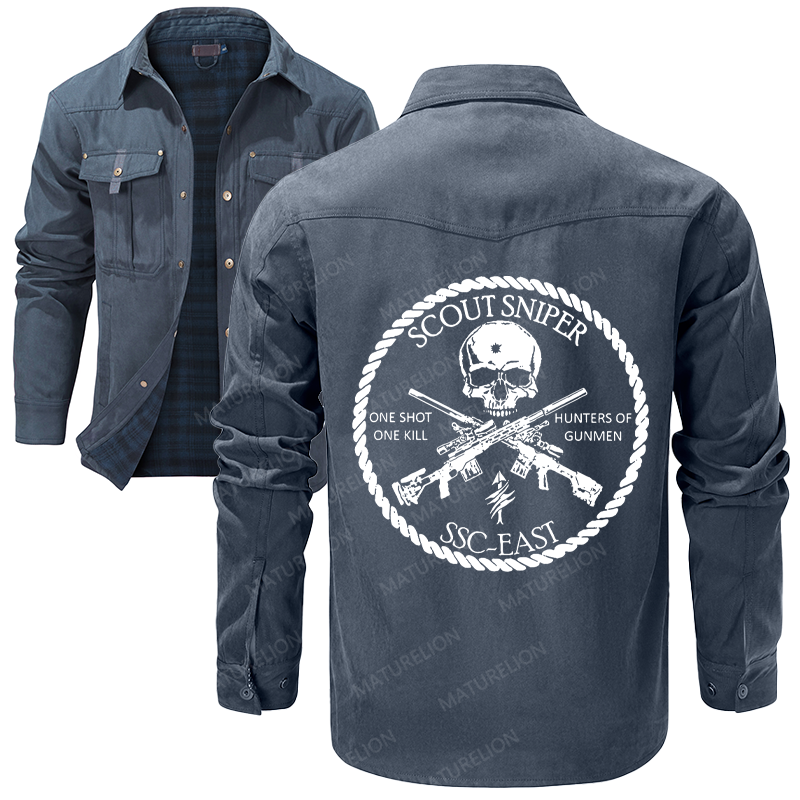 Maturelion Men's Shirt Jacket Scout Sniper One Shot One Kill Hunters Of Gunmen Ssc-East Flannel Shirt Jacket