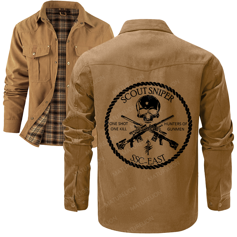 Maturelion Men's Shirt Jacket Scout Sniper One Shot One Kill Hunters Of Gunmen Ssc-East Flannel Shirt Jacket