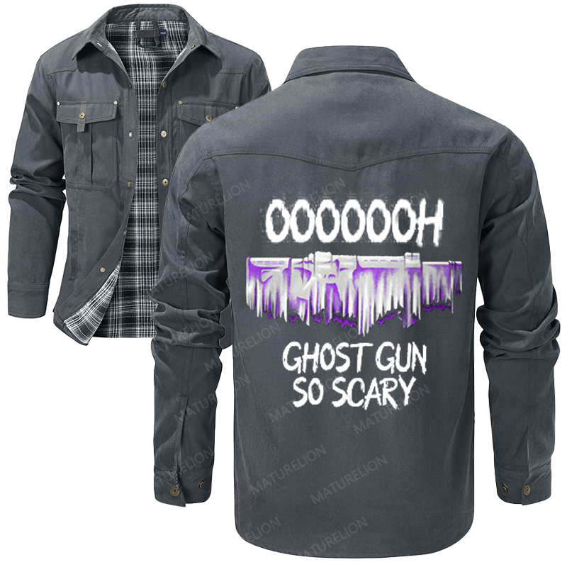 Maturelion Men's Shirt Jacket Ghost Gun So Scary Flannel Shirt Jacket