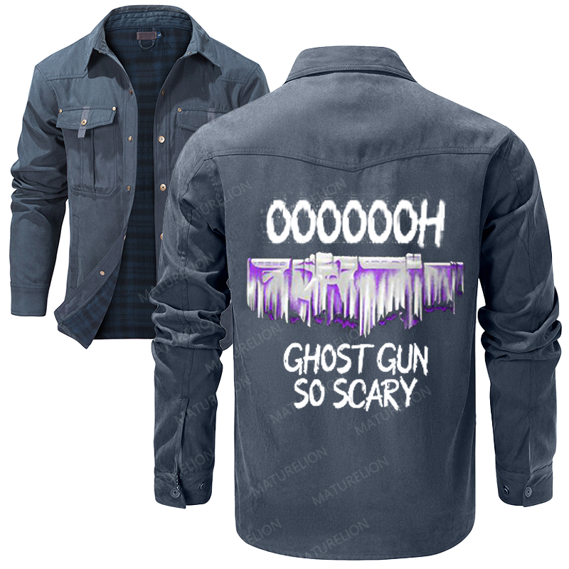 Maturelion Men's Shirt Jacket Ghost Gun So Scary Flannel Shirt Jacket
