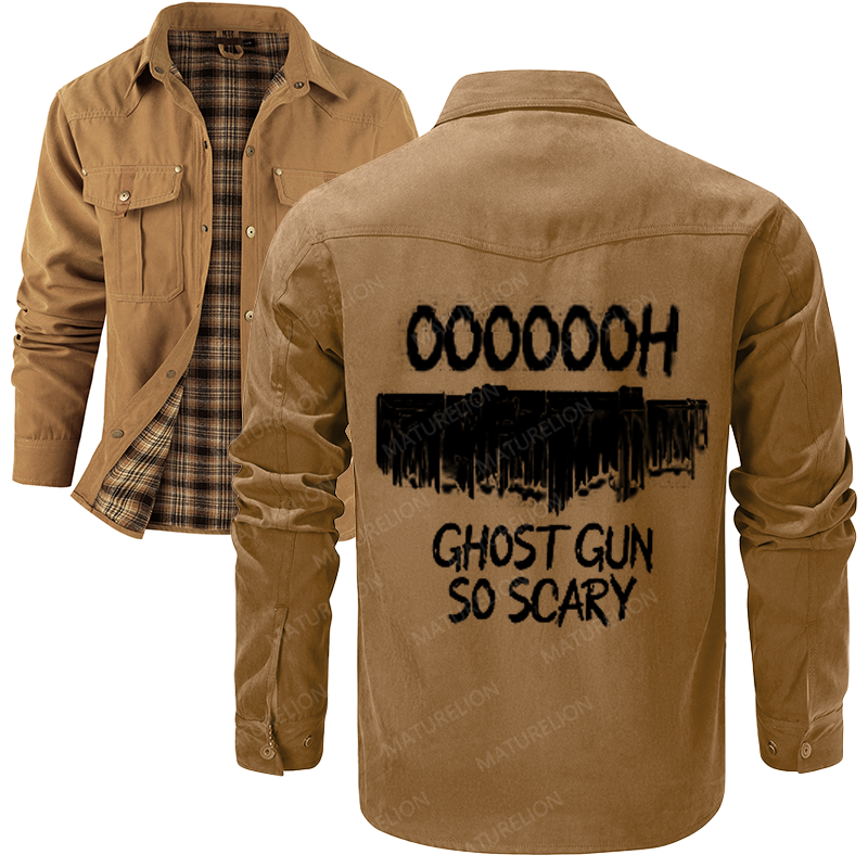 Maturelion Men's Shirt Jacket Ghost Gun So Scary Flannel Shirt Jacket